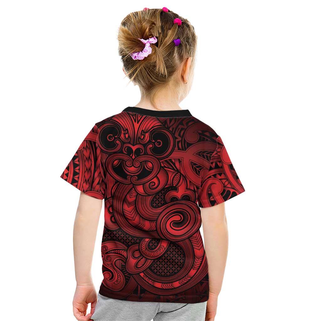 Aotearoa Maori Hei Tiki Kid T Shirt Whero Kowhaiwhai Puhoro Motif