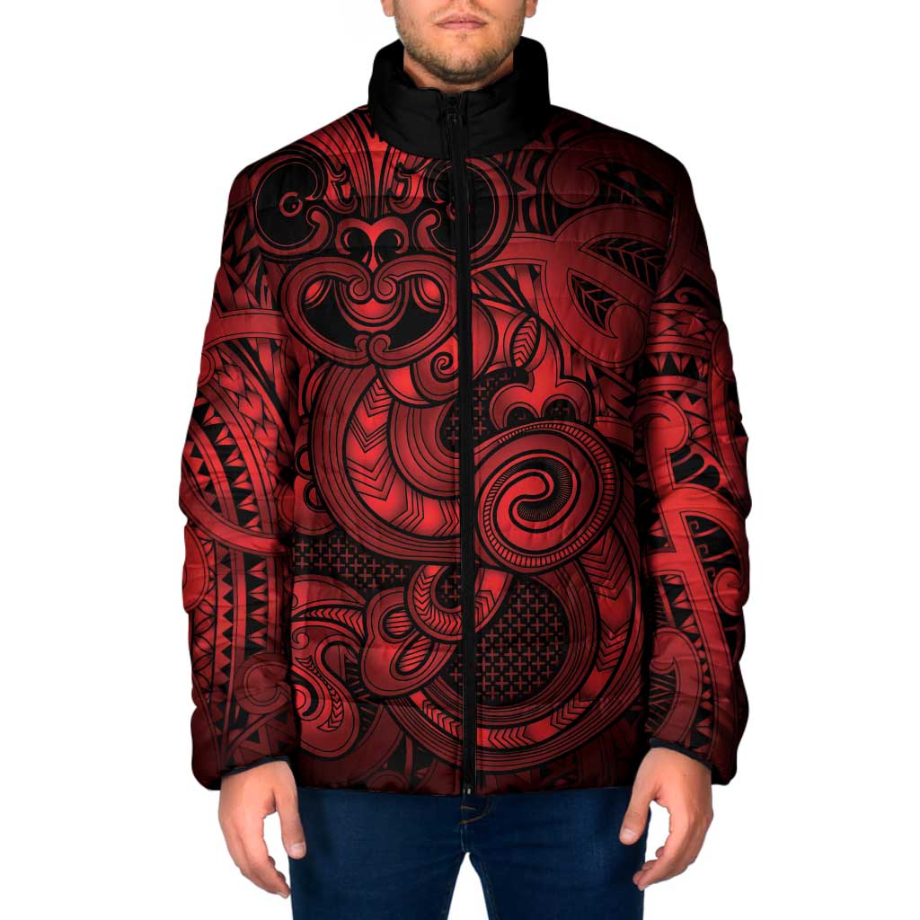 Aotearoa Maori Hei Tiki Padded Jacket Whero Kowhaiwhai Puhoro Motif LT9 Men Red - Polynesian Pride