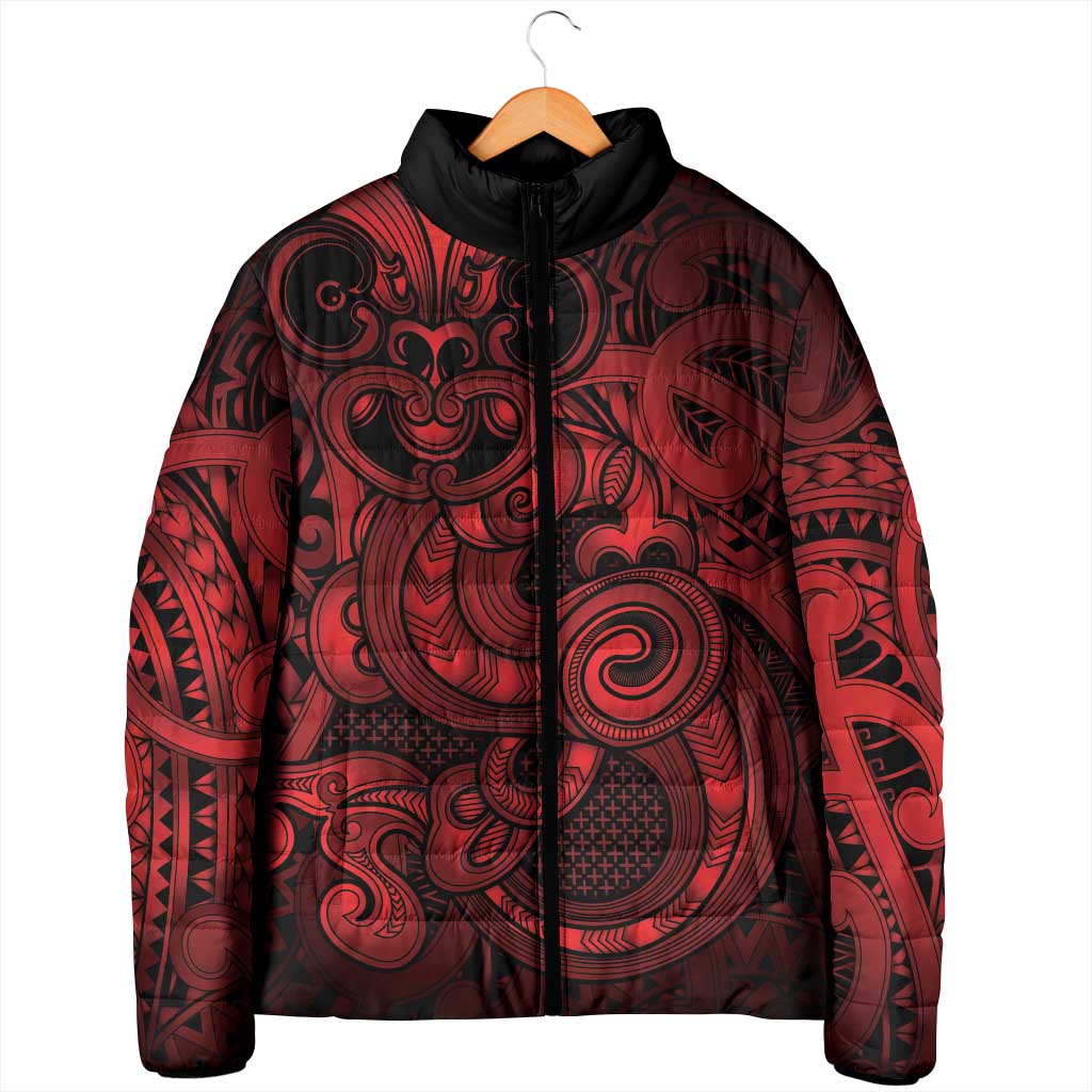 Aotearoa Maori Hei Tiki Padded Jacket Whero Kowhaiwhai Puhoro Motif LT9 - Polynesian Pride