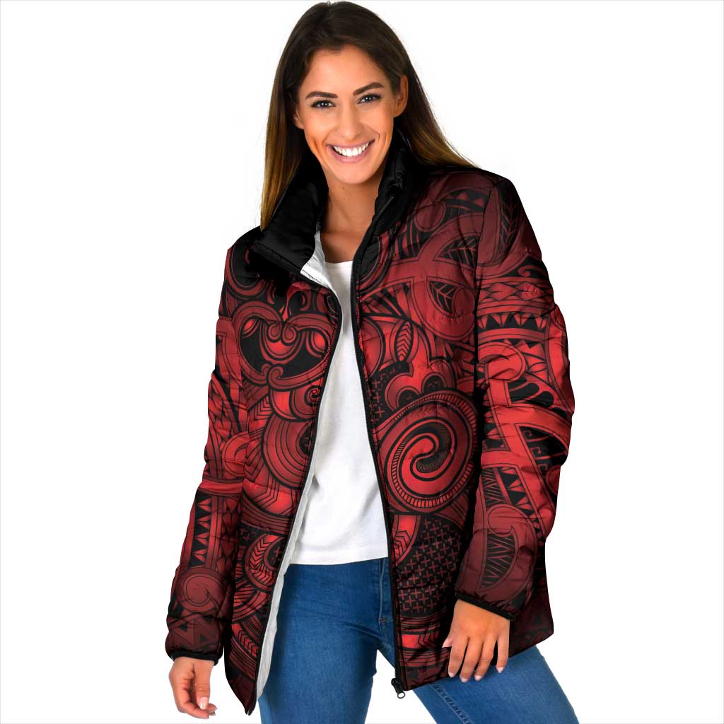 Aotearoa Maori Hei Tiki Padded Jacket Whero Kowhaiwhai Puhoro Motif LT9 Women Red - Polynesian Pride