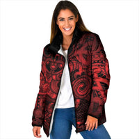 Aotearoa Maori Hei Tiki Padded Jacket Whero Kowhaiwhai Puhoro Motif LT9 Women Red - Polynesian Pride