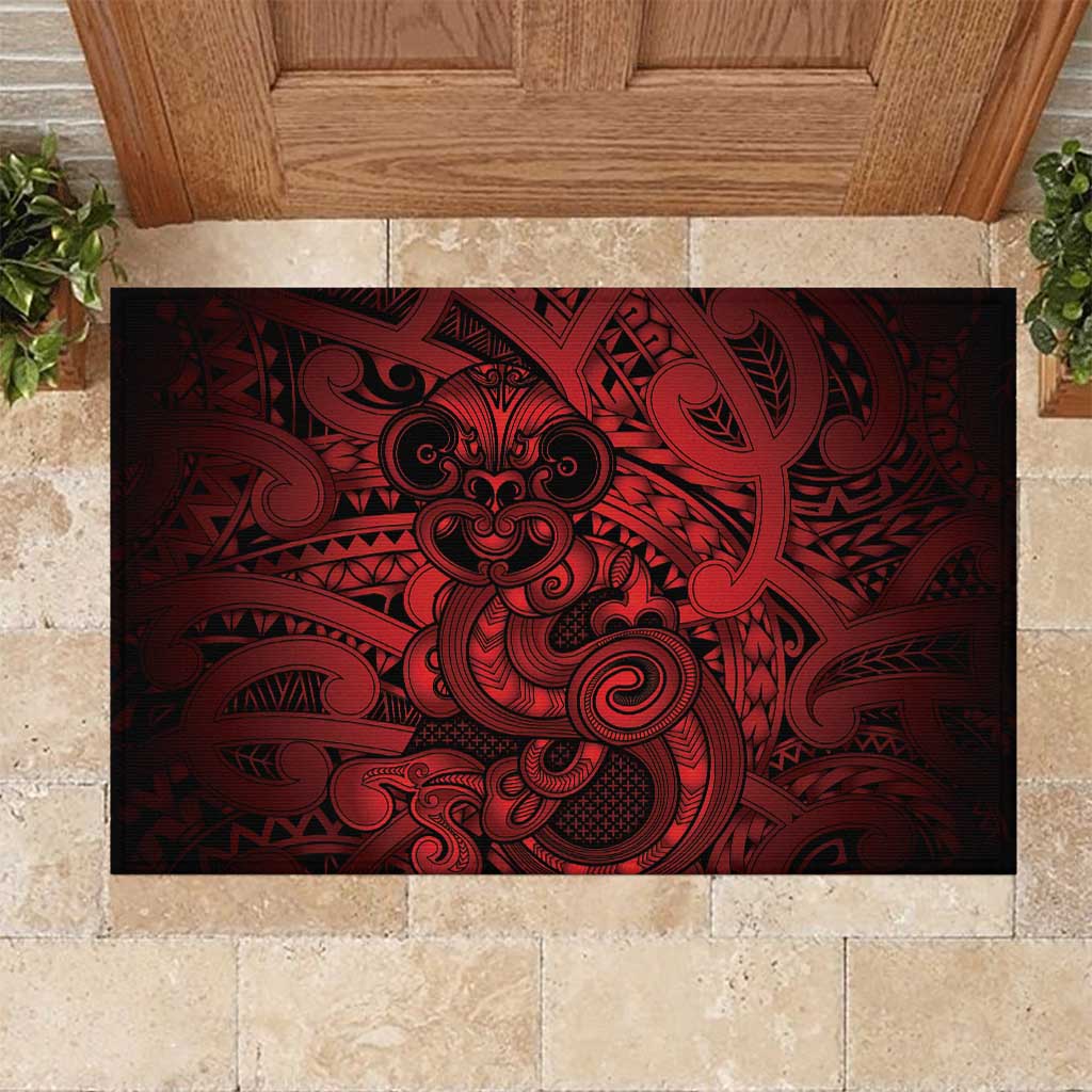 Aotearoa Maori Hei Tiki Rubber Doormat Whero Kowhaiwhai Puhoro Motif