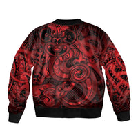 Aotearoa Maori Hei Tiki Sleeve Zip Bomber Jacket Whero Kowhaiwhai Puhoro Motif LT9 - Polynesian Pride