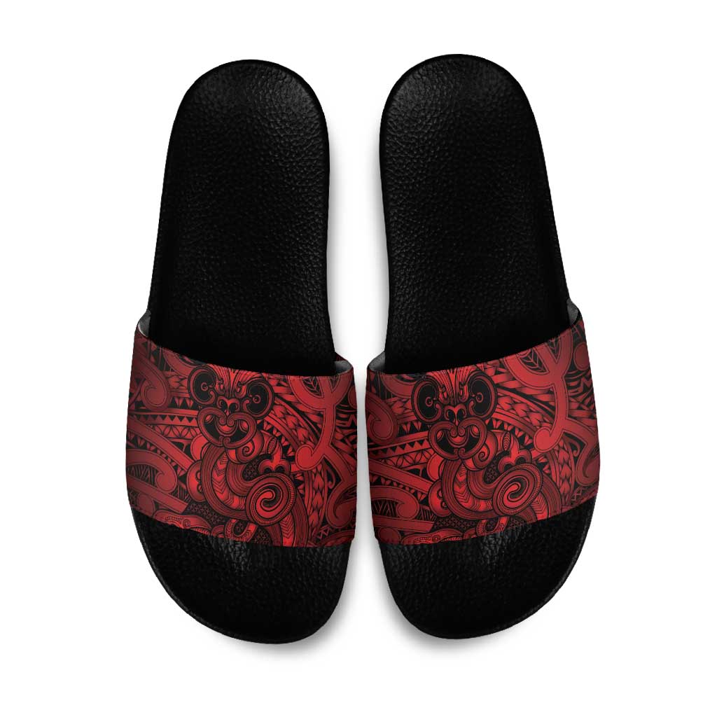 Aotearoa Maori Hei Tiki Slide Sandals Whero Kowhaiwhai Puhoro Motif