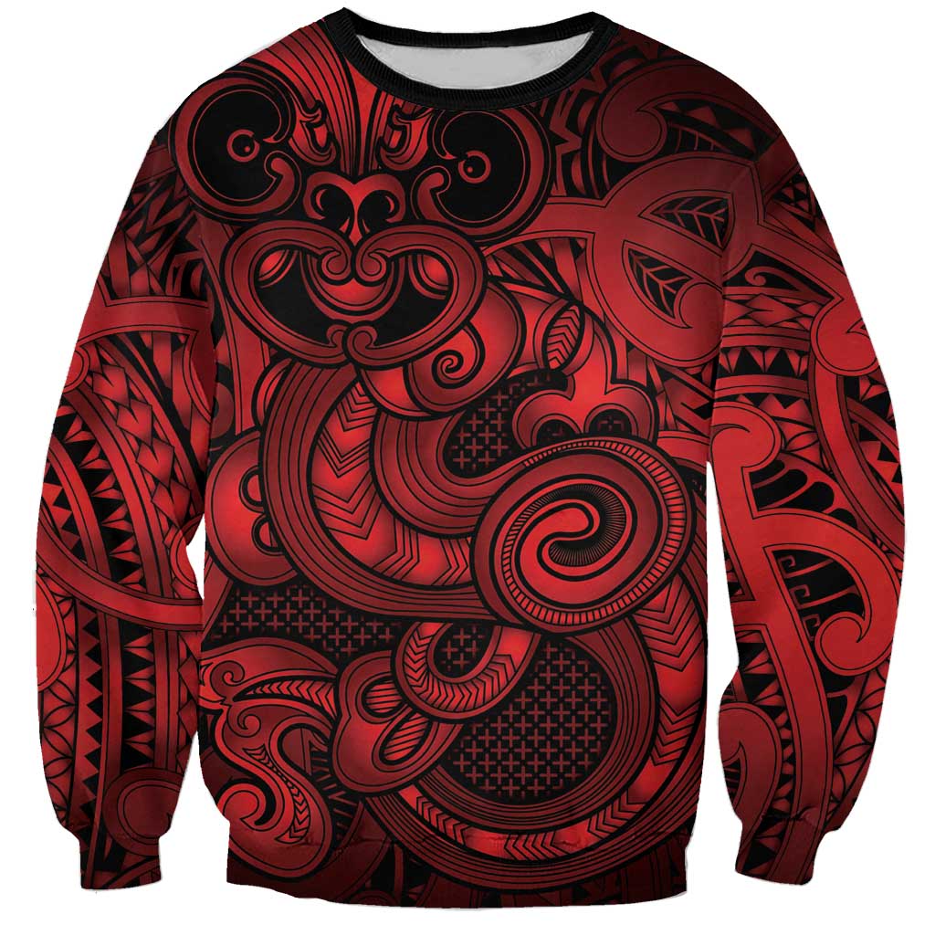 Aotearoa Maori Hei Tiki Sweatshirt Whero Kowhaiwhai Puhoro Motif