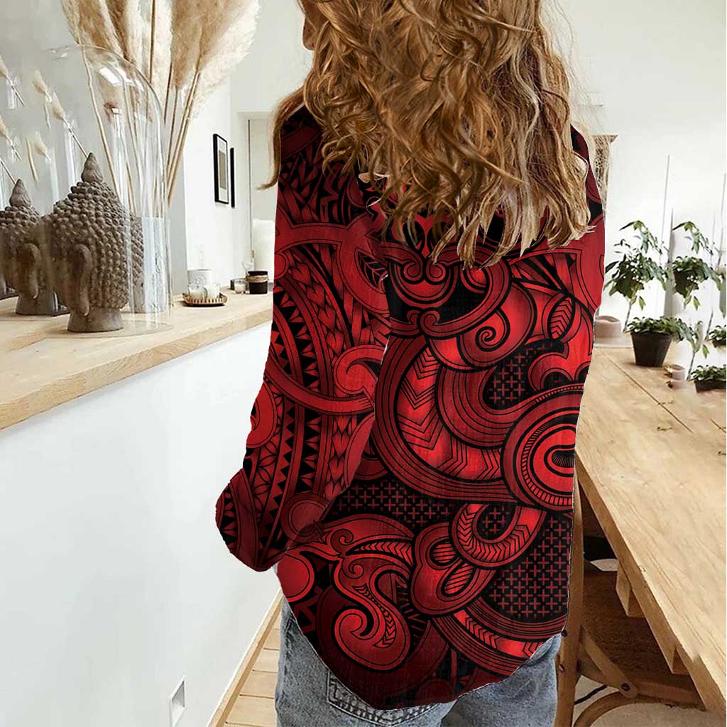 Aotearoa Maori Hei Tiki Women Casual Shirt Whero Kowhaiwhai Puhoro Motif