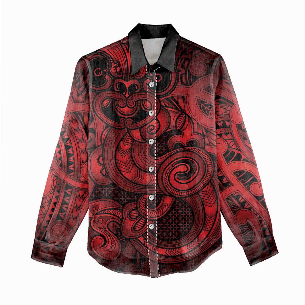 Aotearoa Maori Hei Tiki Women Casual Shirt Whero Kowhaiwhai Puhoro Motif