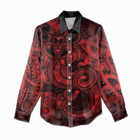 Aotearoa Maori Hei Tiki Women Casual Shirt Whero Kowhaiwhai Puhoro Motif