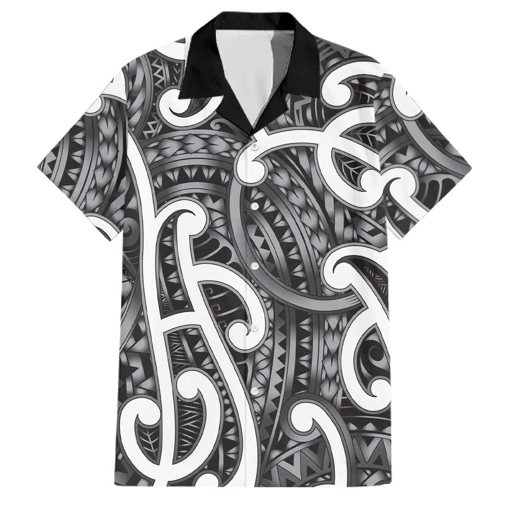 Aotearoa Maori Kowhaiwhai Family Matching Mermaid Dress and Hawaiian Shirt Kiwikiwi Puhoro and Patiki LT9 Dad's Shirt - Short Sleeve Grey - Polynesian Pride