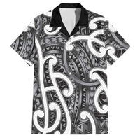 Aotearoa Maori Kowhaiwhai Family Matching Mermaid Dress and Hawaiian Shirt Kiwikiwi Puhoro and Patiki LT9 Dad's Shirt - Short Sleeve Grey - Polynesian Pride