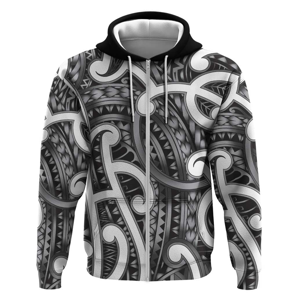Aotearoa Maori Kowhaiwhai Hoodie Kiwikiwi Puhoro and Patiki LT9 Zip Hoodie Grey - Polynesian Pride
