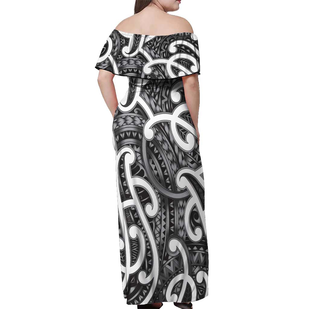 Aotearoa Maori Kowhaiwhai Off Shoulder Maxi Dress Kiwikiwi Puhoro and Patiki