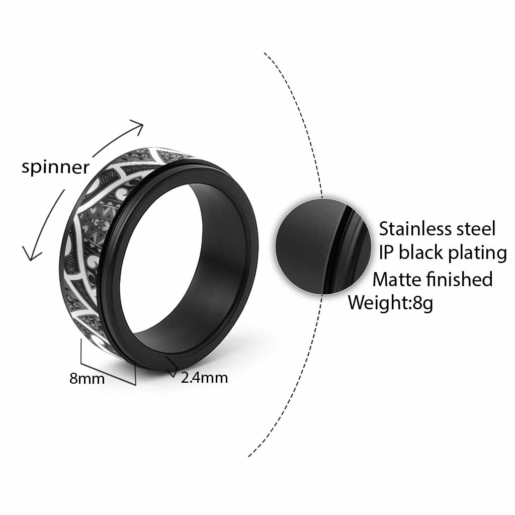 Aotearoa Maori Kowhaiwhai Spinner Ring Kiwikiwi Puhoro and Patiki