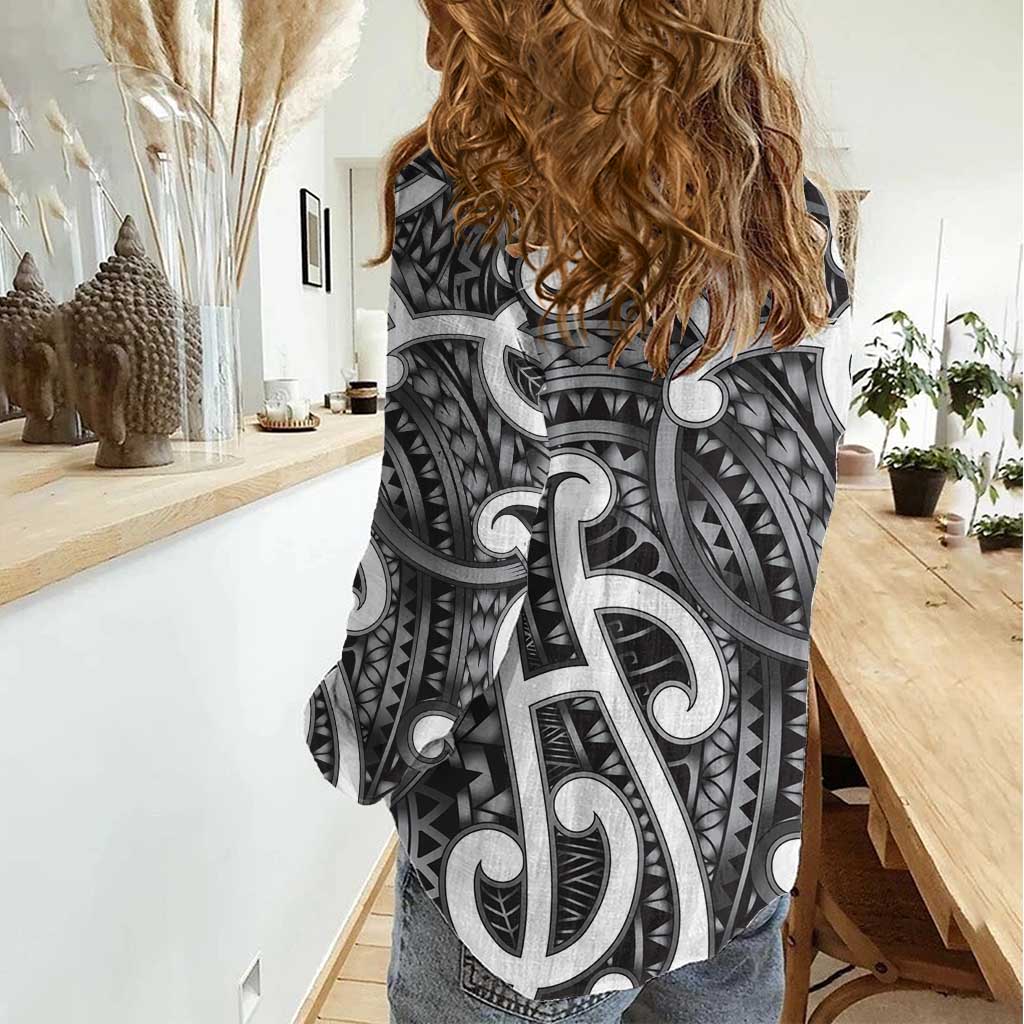Aotearoa Maori Kowhaiwhai Women Casual Shirt Kiwikiwi Puhoro and Patiki