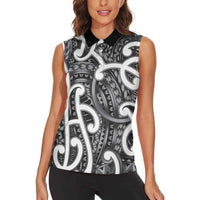 Aotearoa Maori Kowhaiwhai Women Sleeveless Polo Shirt Kiwikiwi Puhoro and Patiki