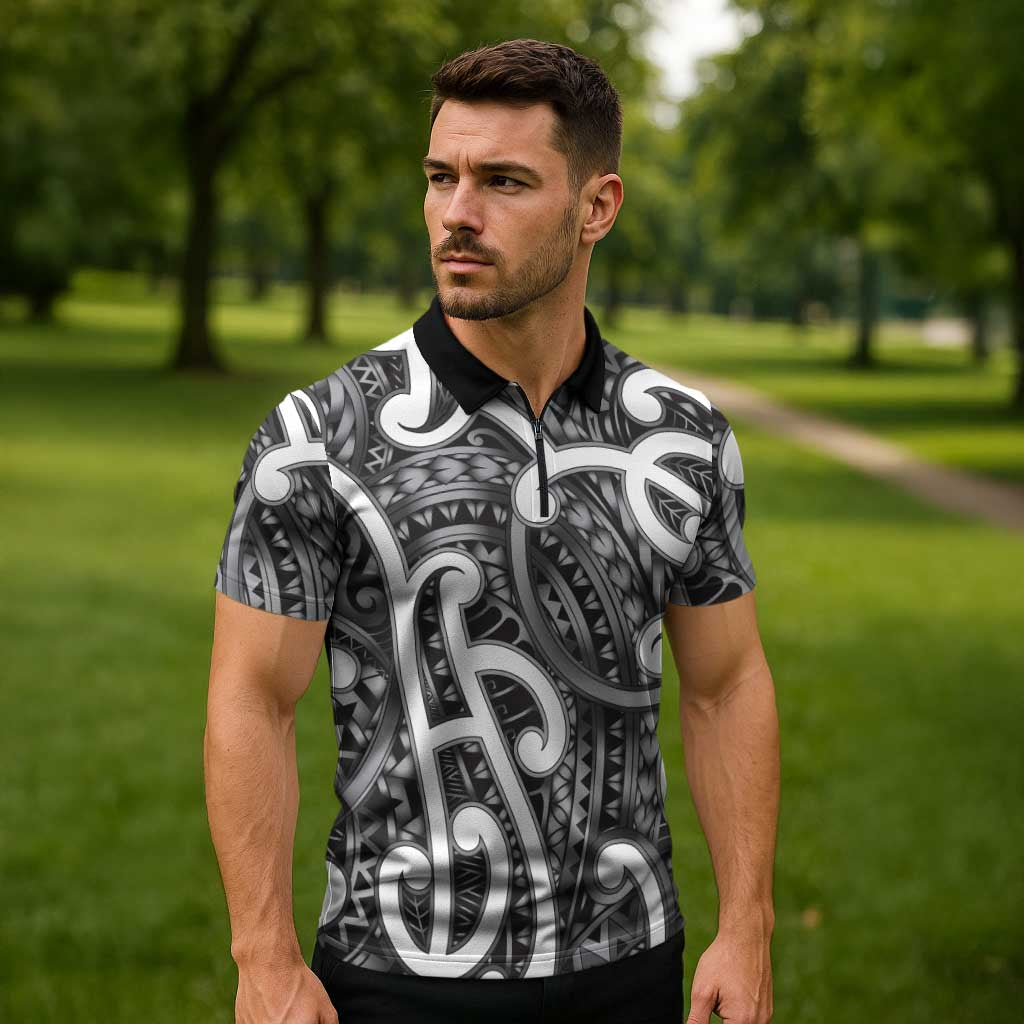 Aotearoa Maori Kowhaiwhai Zipper Polo Shirt Kiwikiwi Puhoro and Patiki