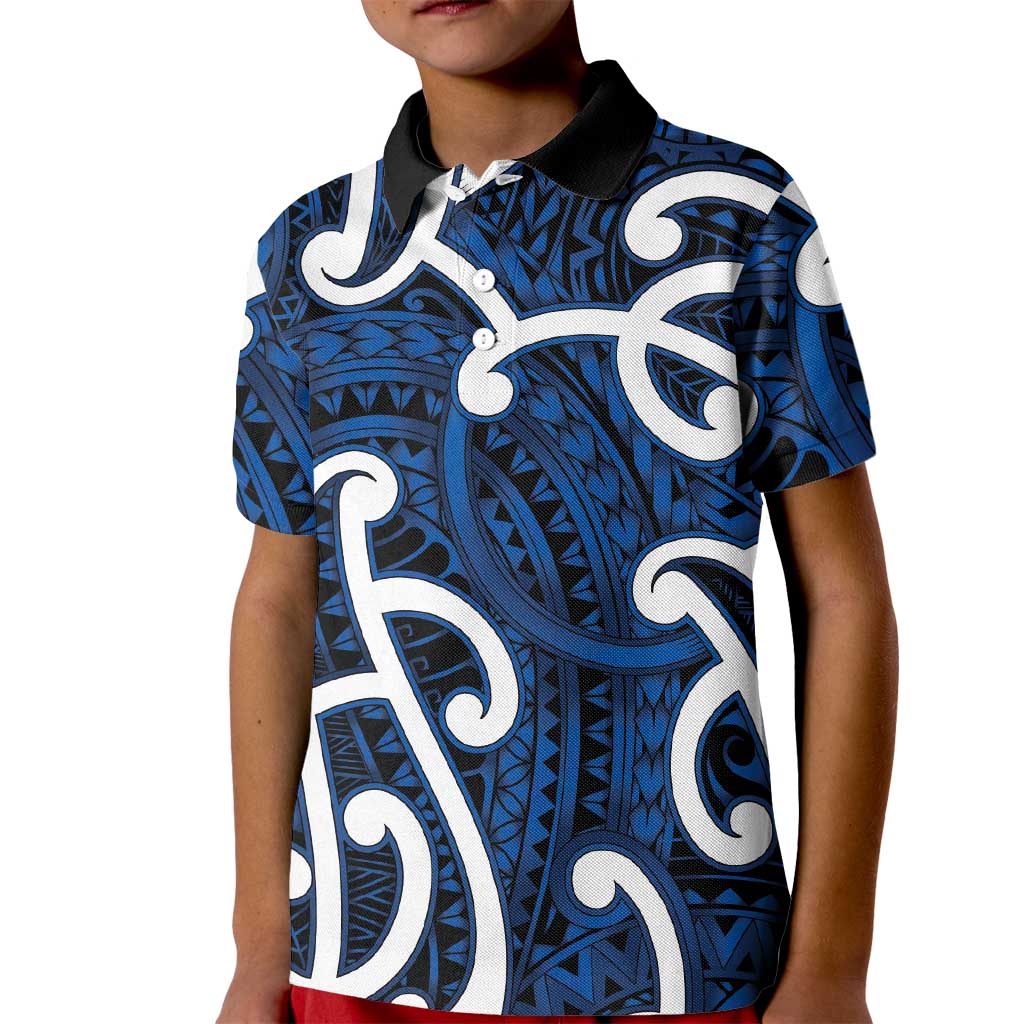 Aotearoa Maori Kowhaiwhai Kid Polo Shirt Kikorangi Puhoro and Patiki