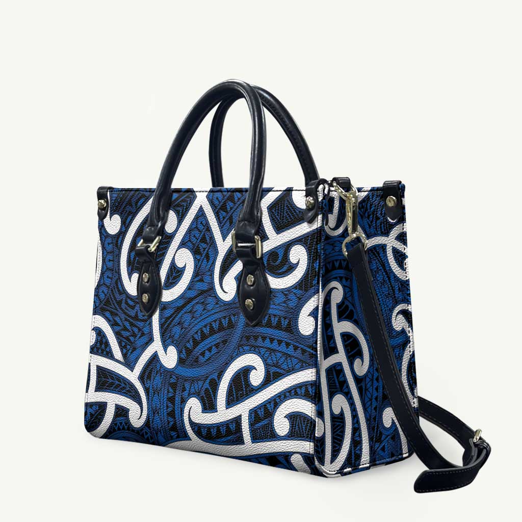 Aotearoa Maori Kowhaiwhai Leather Bag Kikorangi Puhoro and Patiki