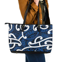 Aotearoa Maori Kowhaiwhai Leather Tote Bag Kikorangi Puhoro and Patiki LT9 - Polynesian Pride