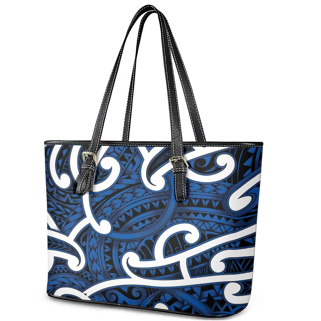 Aotearoa Maori Kowhaiwhai Leather Tote Bag Kikorangi Puhoro and Patiki LT9 - Polynesian Pride