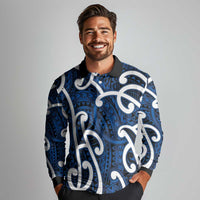 Aotearoa Maori Kowhaiwhai Long Sleeve Polo Shirt Kikorangi Puhoro and Patiki