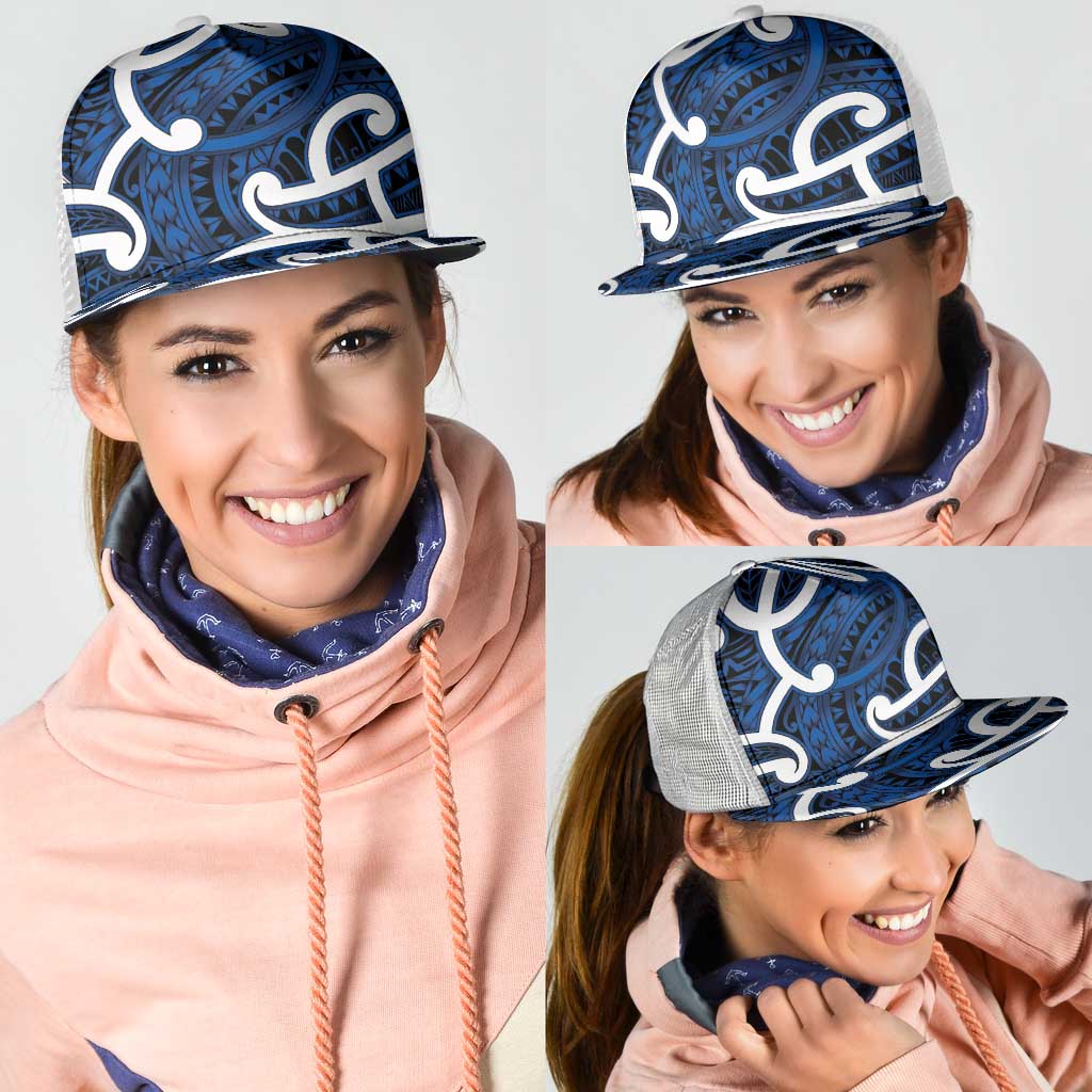 Aotearoa Maori Kowhaiwhai Mesh Trucker Cap Kikorangi Puhoro and Patiki