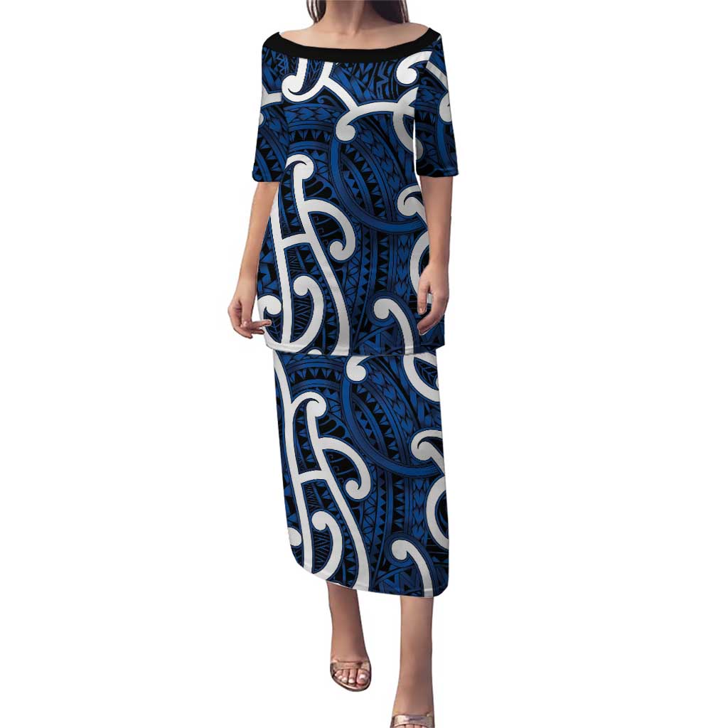 Aotearoa Maori Kowhaiwhai Puletasi Kikorangi Puhoro and Patiki LT9 Long Dress Blue - Polynesian Pride