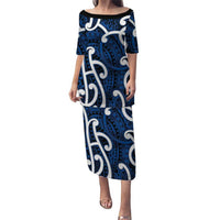 Aotearoa Maori Kowhaiwhai Puletasi Kikorangi Puhoro and Patiki LT9 Long Dress Blue - Polynesian Pride