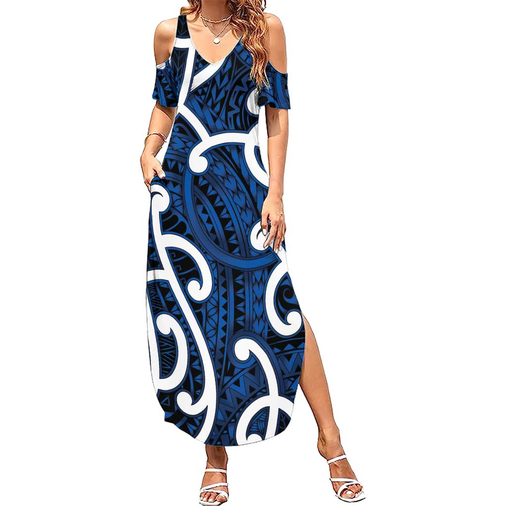Aotearoa Maori Kowhaiwhai Summer Maxi Dress Kikorangi Puhoro and Patiki