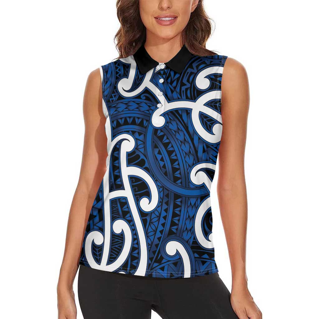 Aotearoa Maori Kowhaiwhai Women Sleeveless Polo Shirt Kikorangi Puhoro and Patiki
