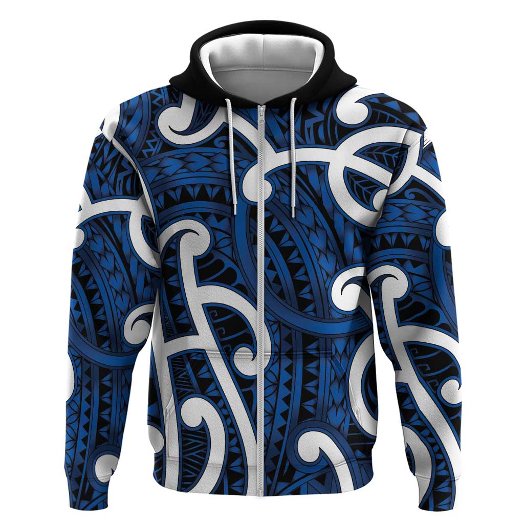 Aotearoa Maori Kowhaiwhai Zip Hoodie Kikorangi Puhoro and Patiki