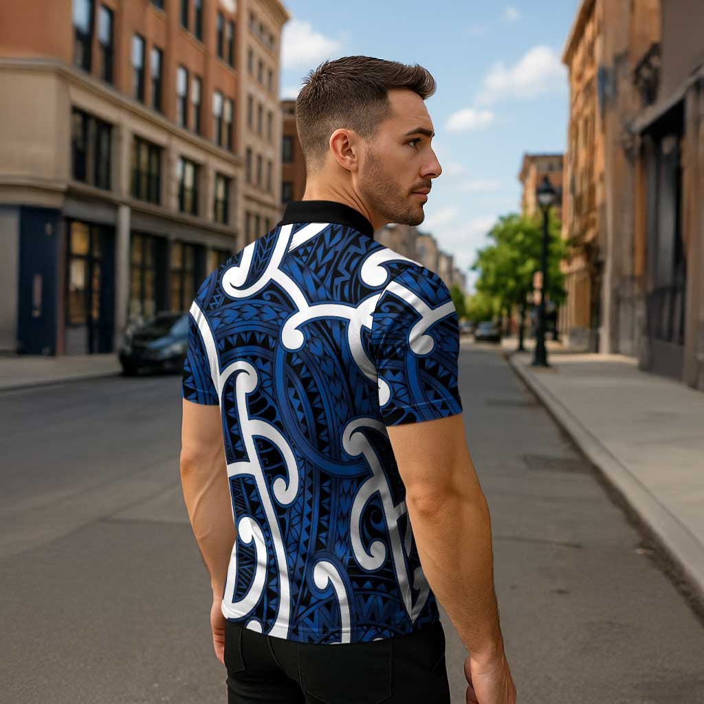 Aotearoa Maori Kowhaiwhai Zipper Polo Shirt Kikorangi Puhoro and Patiki