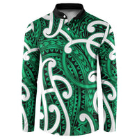Aotearoa Maori Kowhaiwhai Button Sweatshirt Kakariki Puhoro and Patiki LT9 Green - Polynesian Pride