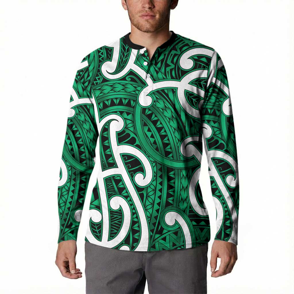 Aotearoa Maori Kowhaiwhai Button Sweatshirt Kakariki Puhoro and Patiki LT9 - Polynesian Pride