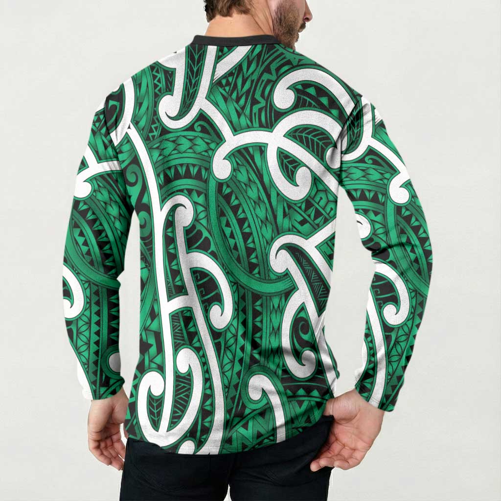 Aotearoa Maori Kowhaiwhai Button Sweatshirt Kakariki Puhoro and Patiki LT9 - Polynesian Pride
