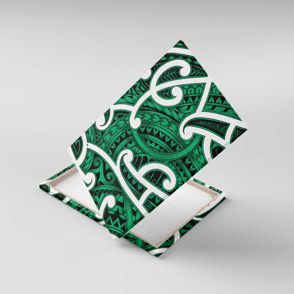 Aotearoa Maori Kowhaiwhai Canvas Wall Art Kakariki Puhoro and Patiki LT9 With Frame Green - Polynesian Pride