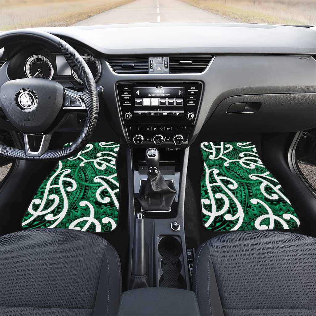 Aotearoa Maori Kowhaiwhai Car Mats Kakariki Puhoro and Patiki LT9 Set 2pcs - Front Green - Polynesian Pride