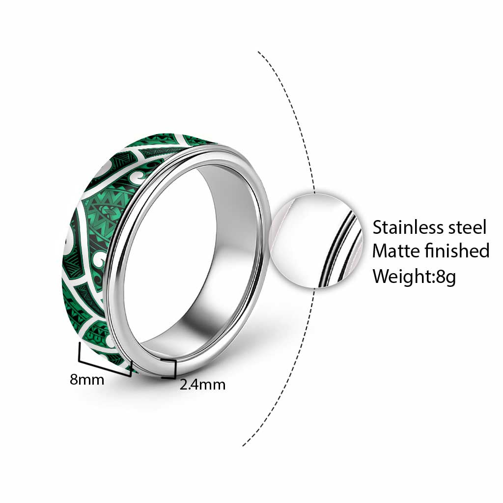 Aotearoa Maori Kowhaiwhai Classic Ring Kakariki Puhoro and Patiki