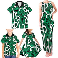 Aotearoa Maori Kowhaiwhai Family Matching Tank Maxi Dress and Hawaiian Shirt Kakariki Puhoro and Patiki