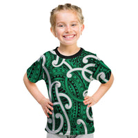 Aotearoa Maori Kowhaiwhai Kid T Shirt Kakariki Puhoro and Patiki