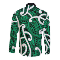 Aotearoa Maori Kowhaiwhai Long Sleeve Button Shirt Kakariki Puhoro and Patiki LT9 - Polynesian Pride