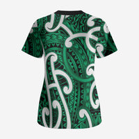 Aotearoa Maori Kowhaiwhai Scrub Top Kakariki Puhoro and Patiki