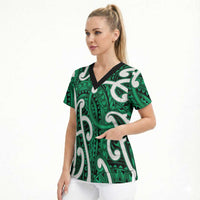 Aotearoa Maori Kowhaiwhai Scrub Top Kakariki Puhoro and Patiki