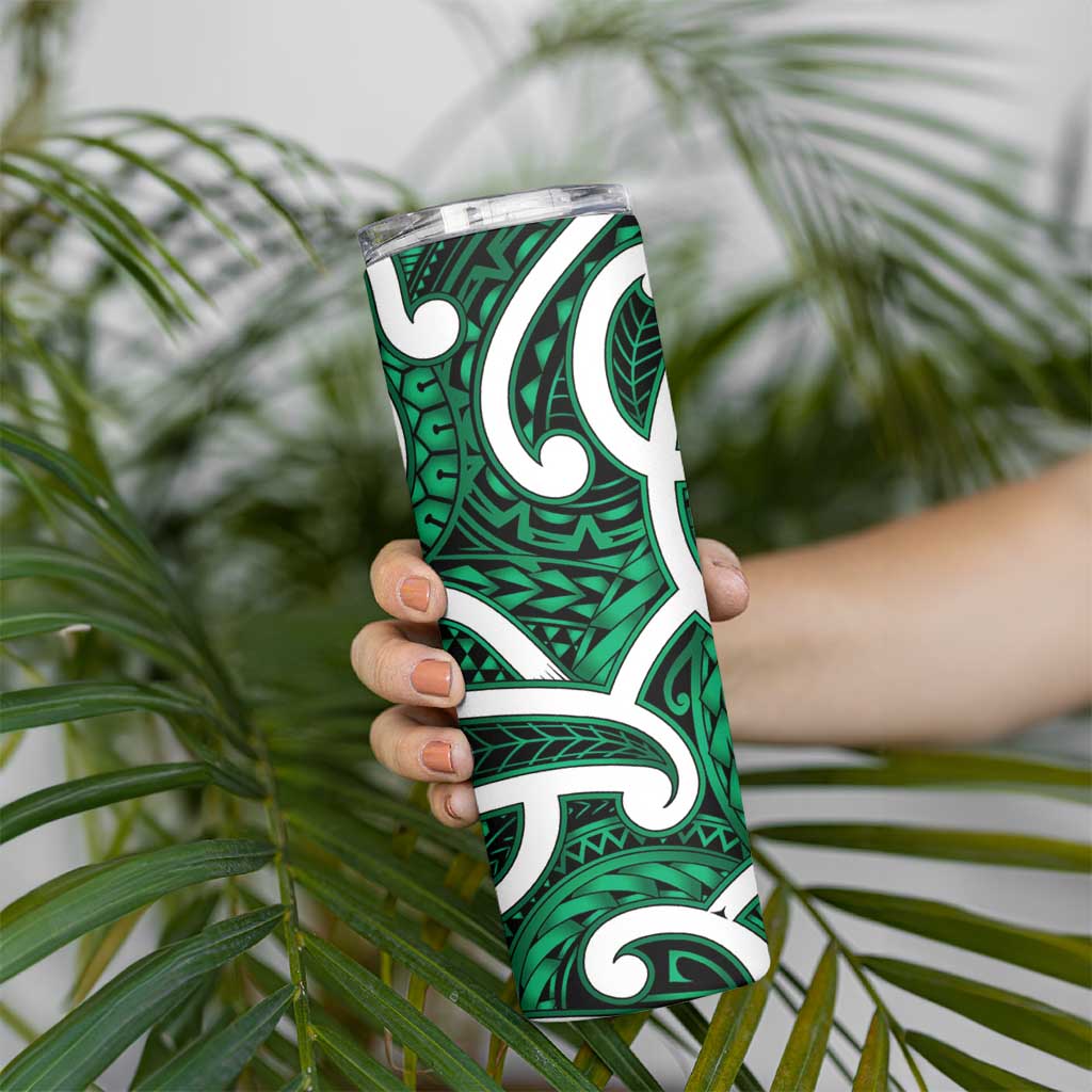 Aotearoa Maori Kowhaiwhai Skinny Tumbler Kakariki Puhoro and Patiki