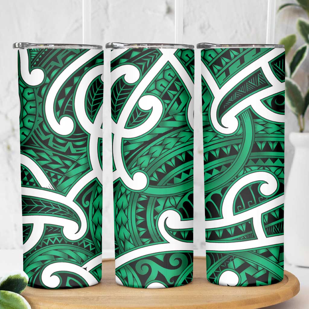 Aotearoa Maori Kowhaiwhai Skinny Tumbler Kakariki Puhoro and Patiki
