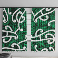 Aotearoa Maori Kowhaiwhai Window Curtain Kakariki Puhoro and Patiki LT9 With Hooks Green - Polynesian Pride