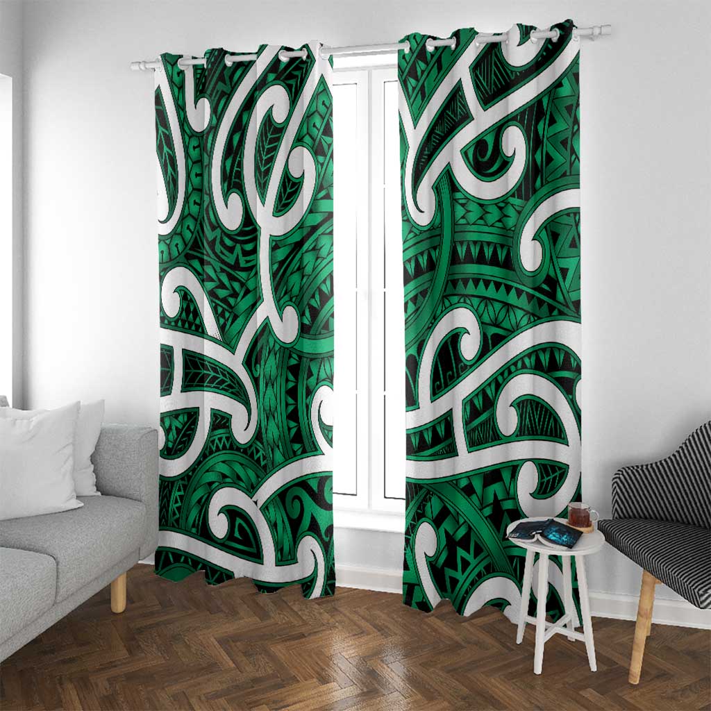 Aotearoa Maori Kowhaiwhai Window Curtain Kakariki Puhoro and Patiki LT9 With Grommets Green - Polynesian Pride