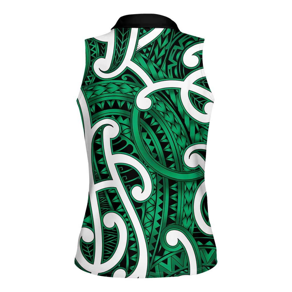 Aotearoa Maori Kowhaiwhai Women Sleeveless Polo Shirt Kakariki Puhoro and Patiki