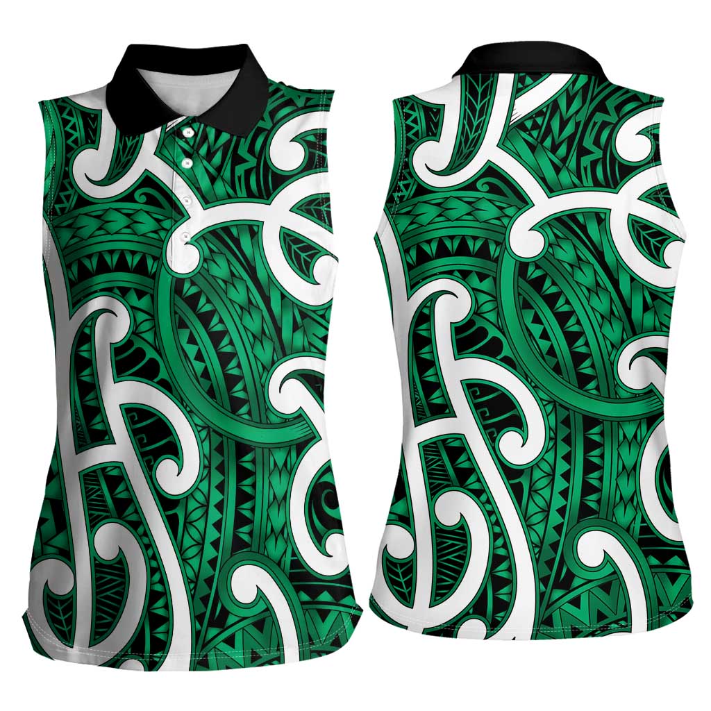 Aotearoa Maori Kowhaiwhai Women Sleeveless Polo Shirt Kakariki Puhoro and Patiki