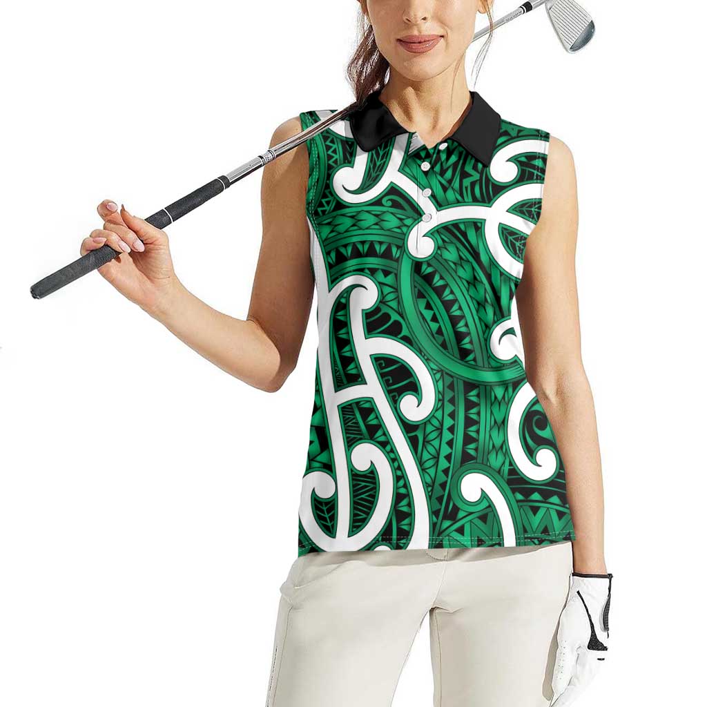 Aotearoa Maori Kowhaiwhai Women Sleeveless Polo Shirt Kakariki Puhoro and Patiki